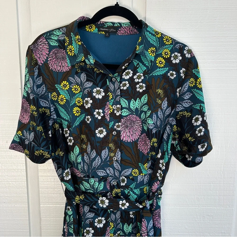 J. Crew Floral Print Dress - Black, Purple, Green - Picture 5 of 14